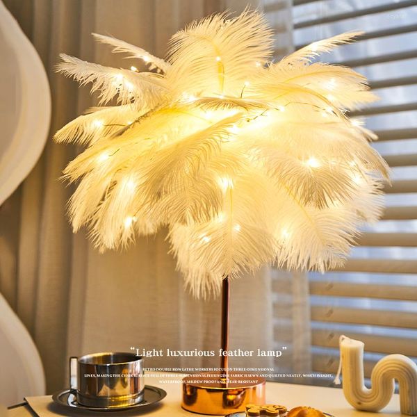 Masa lambaları diy yaratıcı tüy lambası sıcak beyaz ışık ağacı abajur kız led düğün dekoratif ışıklar pembe doğum günü