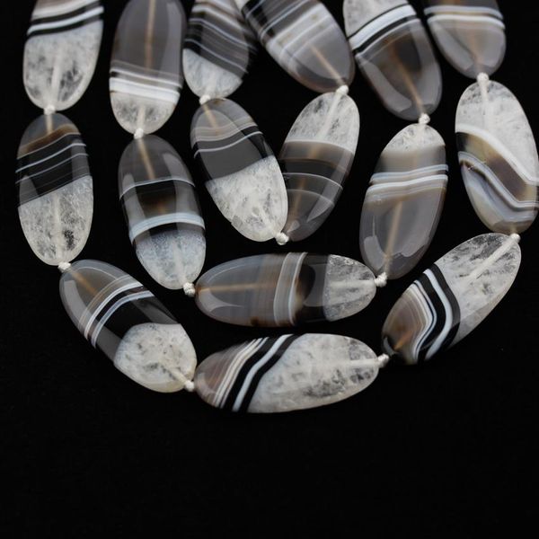 Perle agate a strisce lucidate perle ovali a forma ovale, collana di gioielli a fessura di pietra grezza naturale, 25x55mm