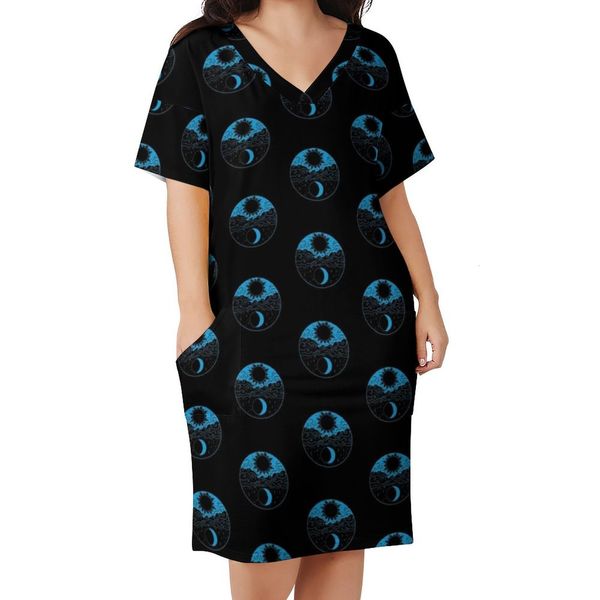 Plus Size Kleider Symbol Nacht Tag Kleider Größe Sonne und Mond Druck Ästhetik lässig weibliche Sommer gegen Hals Stylish Birthday Geschenk 230612