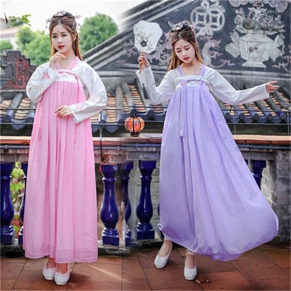 Abbigliamento etnico Donna Hanfu Stile tradizionale cinese Costume antico Danza popolare Elegante abito da principessa delle fate