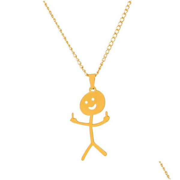 Collane con ciondolo Divertente Doodle Collana in acciaio inossidabile per uomo Graffiti Finger Middle Clavicle Chain Hip Hop Fxck You Jewelry Colli Dhbyp