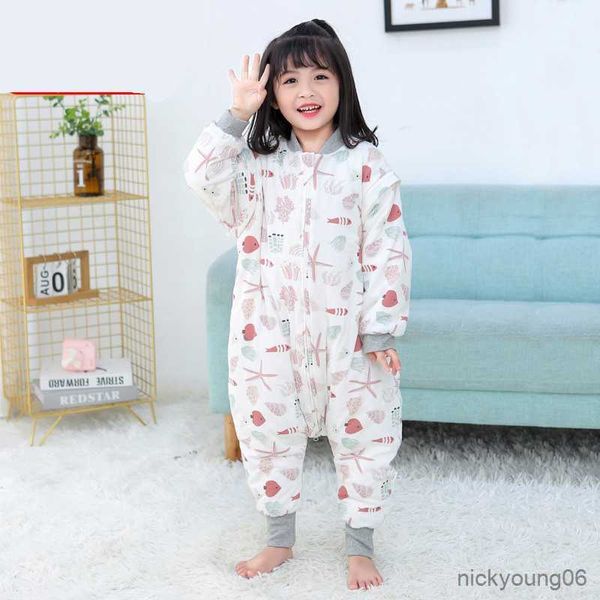 Sacos de dormir manga destacável meninos meninas bebê crianças saco de algodão dormir outono inverno crianças pernas divididas r230614