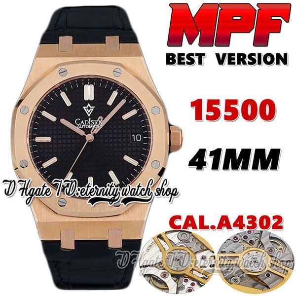 2023 MPF bf15500 CAL.4302 MP4302 Orologio da uomo automatico Acciaio inossidabile 316L Cassa in oro rosa Quadrante nero Cinturino in pelle Ultima versione Orologi sportivi per l'eternità