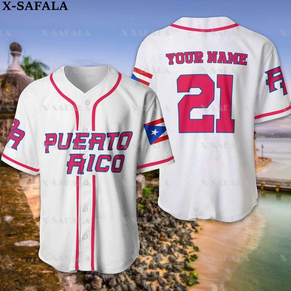 Camisas casuais masculinas com nome personalizado PUERTO RICO Love Country Flag 3D Impresso Baseball Jersey Camisa de verão Tops masculinos Tee Oversized Streetwear-1 230613