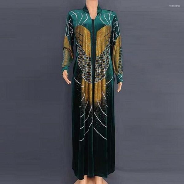 Roupas étnicas Vestidos africanos para mulheres de veludo listras de primavera África muçulmano vestido longo maxi de alta qualidade moda feminina