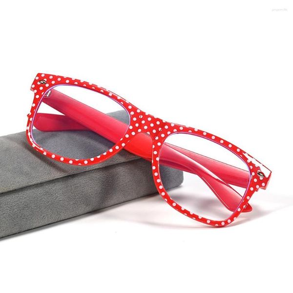 Óculos de Sol Cubojue Red Reading Óculos Feminino Dot Óculos Armação Anti Blue Light Reflection Square Eyewear Fashion 0 75 150 200 250