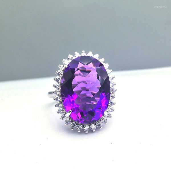 Cluster-Ringe CSJ Großer Stein Amethyst Quarz Edelstein Eleganter Ring Sterling 925 Silber Feiner Schmuck für Frauen Dame oder Mutter Geschenkbox