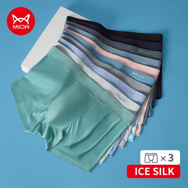 Младшие банки Miiow 3pcs 120d Ice Silk Men Underwear Thin Sexy Boxer Shorts 3A Графеновые антибактериальные мужские трусики бесшовные мужские трусы 230613