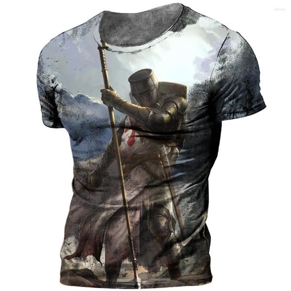 T-shirt da uomo 2024 T-shirt da uomo vintage 3d Knight stampato manica corta Top Street per uomo T-shirt oversize Abbigliamento uomo