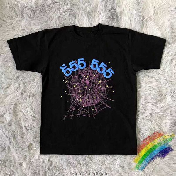 Erkek Tişörtler Köpük Baskı SP5der 555555 Melek Numara Tişört Erkekler Kadınlar 1 En Kalite Örümcek Web Desen T-Shirt Üst Tees