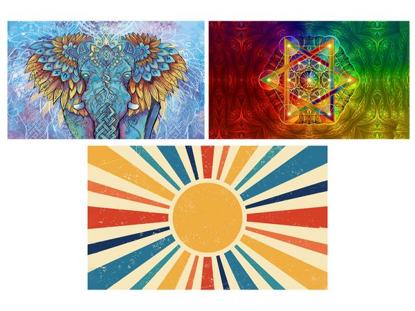 3x5Fts 90x150cm Sechszackige Sternflagge Indische Elefantenflagge Retro Sun Sun Burst Rays Flagge Gedruckte bunte Polyesterbanner Direkter Fabrikgroßhandel