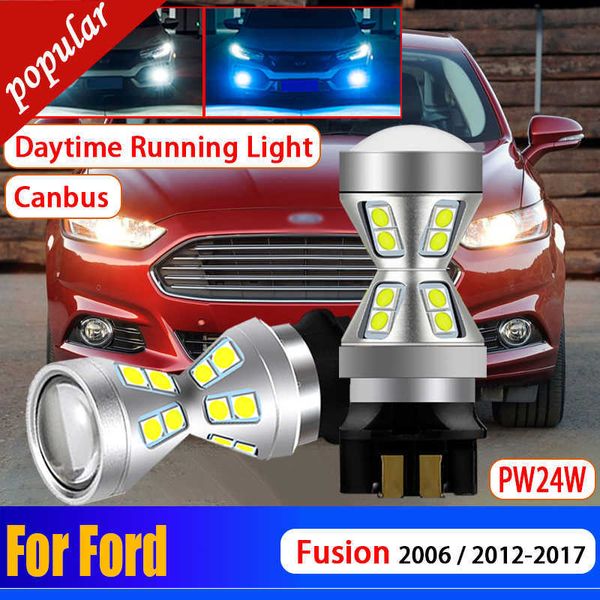 Novo 2 pçs carro canbus erro livre lâmpada de dia super brilhante pw24w farol drl luzes diurnas lâmpadas para ford fusion 2006 2012-2017