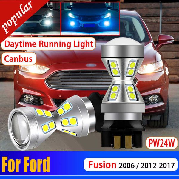 Neue 2Pcs Auto Canbus Fehler Kostenlose Super Helle Tag Lampe PW24W Scheinwerfer DRL Tagfahrlicht Lampen Für Ford fusion 2006 2012-2017