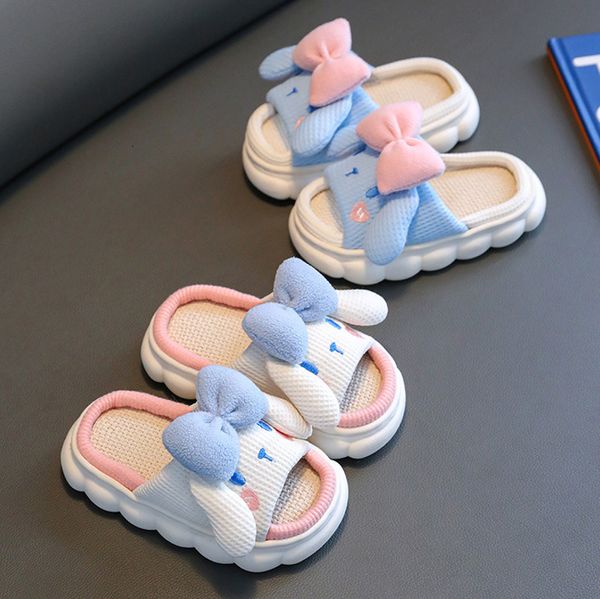 Slipper Kinder Jungen Mädchen Hausschuhe Schleife Hausschuhe Niedliche Cartoon-Kaninchen Hausschuhe Rutschfeste Weiche Leinen Atmungsaktive Kinder Hausschuhe 230613