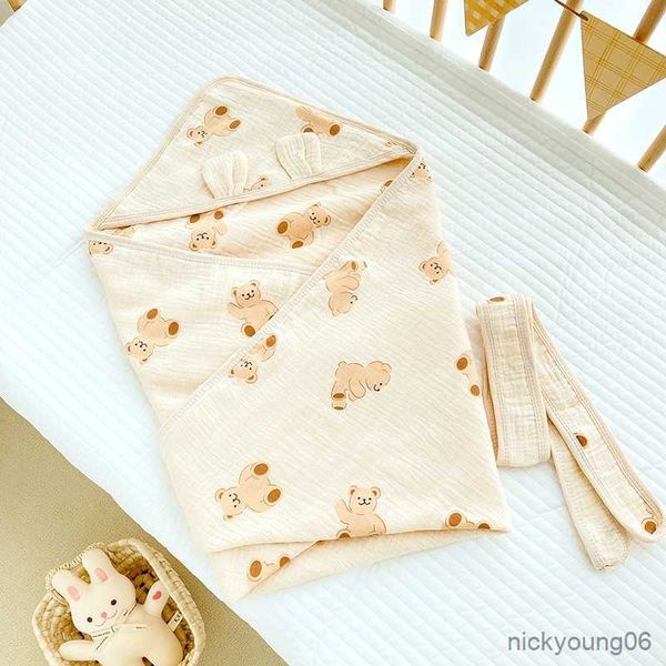 Schlafsäcke Baby Tasche Infant Bebe Musselin Atmungsaktive Umschlag Swaddle Für Neugeborene Mit Kapuze Parisarc Decken R230614