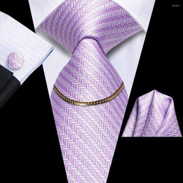 Papillon Classic Solid Lilla 2023 Luxury Silk Men Tie Fashion Cravatta Catena Hanky Gemello Set regalo per matrimonio Hi-Tie Designer