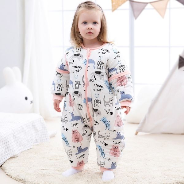 Sacos de dormir Bebé Niños Cremallera Animal lindo Muselina Sleepsack Niños Invierno Pierna dividida Bolsa de cama térmica para niños pequeños 230613