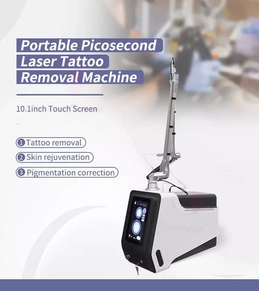 Laser de Picosegundo de mesa Q Comutado Nd: Yag 1064nm Máquina de laser Protable remoção de tatuagens Tratamento de manchas Dispositivo de remoção de manchas Nd-Yag Pico Lazer Equipamento de beleza