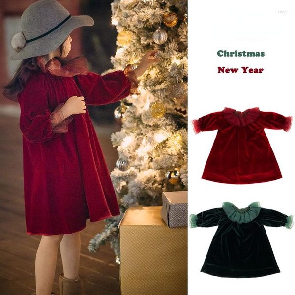 Mädchen Kleider Baby Kleid Winter Samt Vintage Kinder Weihnachten Tragen Rot Langarm Hochzeit Schöne Kleinkind Mädchen Kleidung