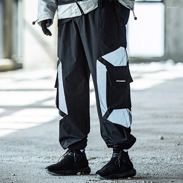 Мужские штаны унисекс отражающие тактические функциональные грузовые брюки талии брюки хип -хоп уличная одежда мужская одежда Хараджуку