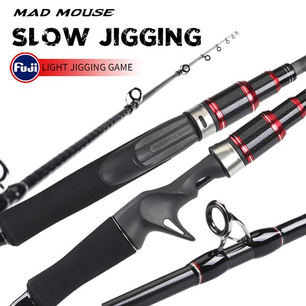 Varas de pesca para barco MADMOUSE Japan Full Fuji Farts Slow Jigging Rod 1.9M 12kgs Peso do gabarito 60-150g Light Jigging Rod Vara para barco Ocean Fishing Rod 230614