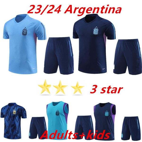 Tuta da calcio Argentina 3 stelle Maglie da calcio 2023 2024 Giacca da trasferta da casa Maglie da calcio MESSIS DI MARIA DYBALA DE PAUL MARADONA Tuta da allenamento per bambini da uomo Kit 98