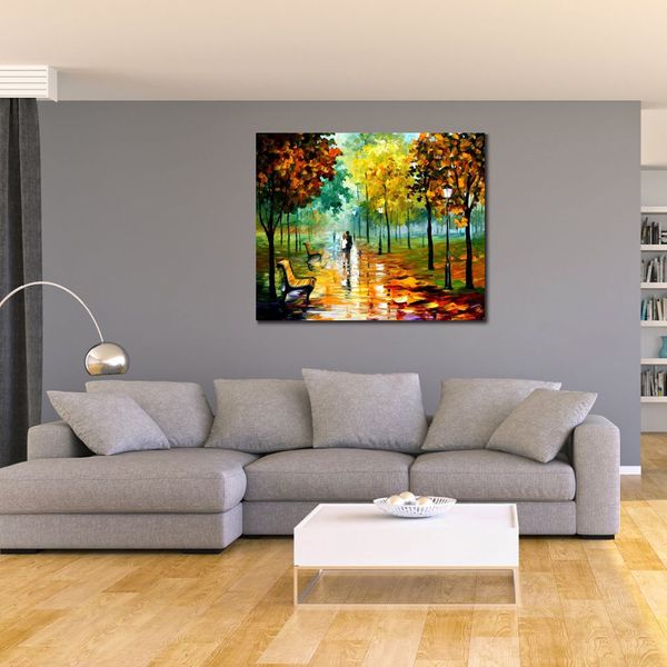 Modern Cityscapes Canvas Art Foglie autunnali Dipinti ad olio realizzati a mano per la decorazione domestica contemporanea