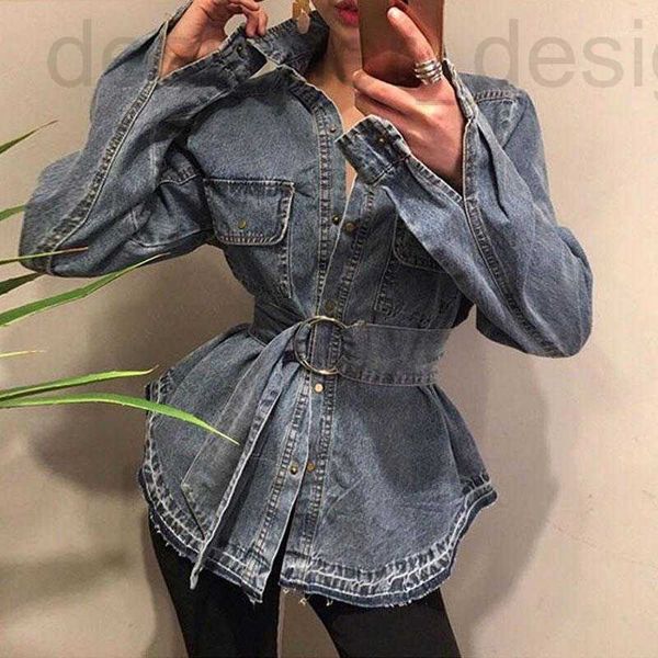 Jaquetas femininas designer primavera coreana azul casaco jeans feminino 2021 vintage feminino solto casual jeans jaqueta cintura cinto agasalhos NZY64 S0BM