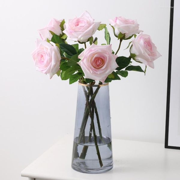 Fiori decorativi Real Touch Simulation Latex Rose Artificiale Pianta verde Decorazione floreale Matrimonio Casa Tavolo da pranzo Giardino Rose arricciate
