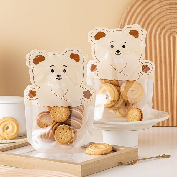 Embalagem para presente 50 pçs Bolsa de embalagem de urso fofo Nougat Doces Biscoitos Saco selado transparente Saco com zíper Saco de desenho animado de plástico Ziplock 19,7*14 cm 230614