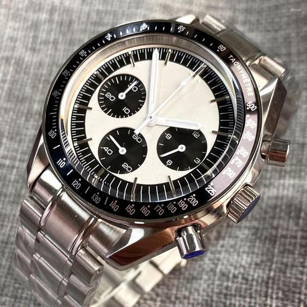 Нарученные часы VK63 Panda Chronograph Speed ​​Quartz Watch для мужчин белый три циферблата