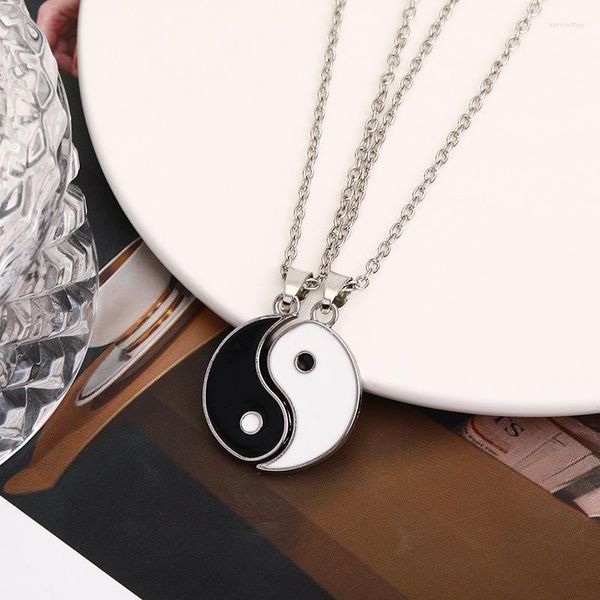 Colares com pingente chinês vintage tai chi coisas emparelhadas colar para casal preto branco yin yang pingentes gargantilha bff amizade jóias