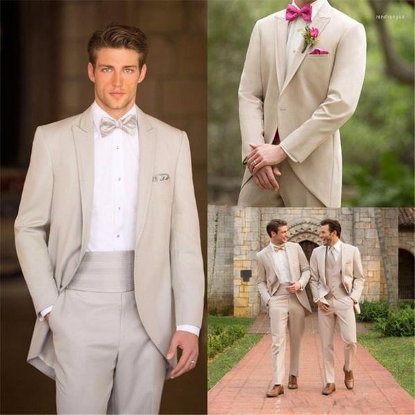 Herrenanzüge Khaki Frack Bräutigam Männer für Hochzeit 2 Stücke (Jacke Hose Krawatte) Mode Terno Masculino nach Maß spitze Revers Blazer Hose