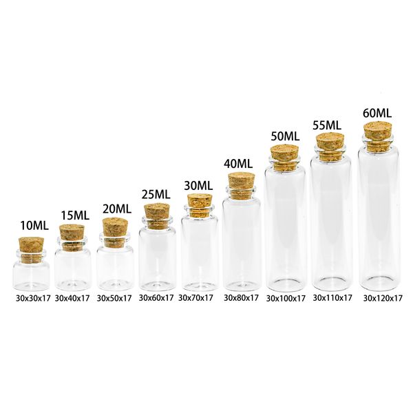 Depolama Kutuları Kutular 24 PCS 10ml 15ml 20ml 25ml 30ml 40ml 50ml Cork Tıpa Boş Baharat Kavanozları Diy El Sanatları 230613