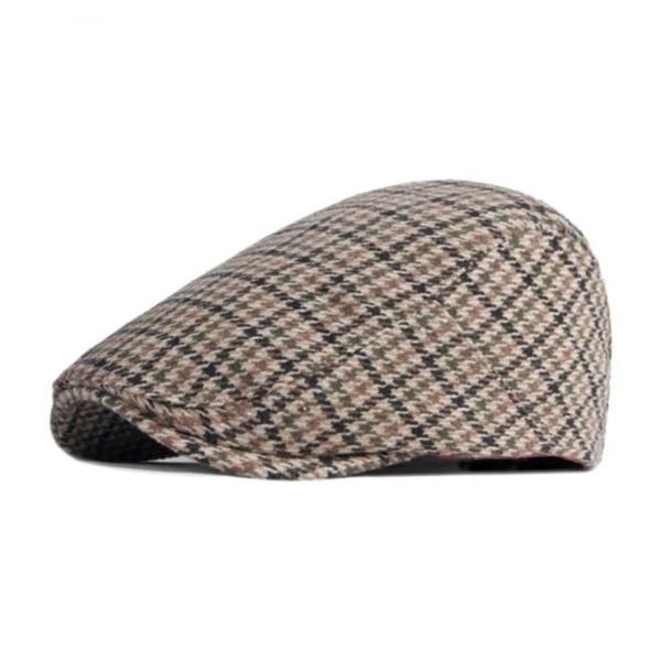 Berets Woolen Beret Men039s British Retro Cap Houndstooth Gestrickte Warme Women039s Hat Forward Goros6895597283i