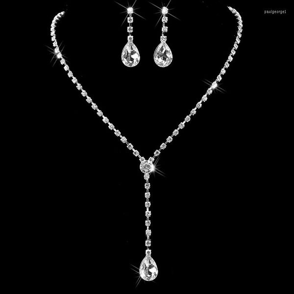 Серьги ожерелья устанавливают знаменитость, вдохновленная хрустальной теннисной слезой длиной блестящий серебряный цвет свадебная свадебная подружка невесты