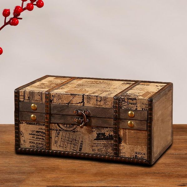 Aufbewahrungsboxen Bins Schmuck Holzkiste Große Kapazität Fall Feuchtigkeitsbeständige Schatztruhe Vintage Britischer Stil Desktop mit Schloss 230613