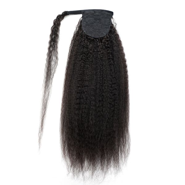 Cola de caballo Cola de caballo recta rizada Extensión del cabello humano 65g100g145g Clip envolvente en cola de caballo Negro natural Remy Indian Yaki Hair 230613