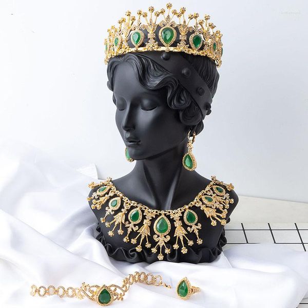 Collana Orecchini Set Gioielli da sposa caftano di lusso in stile marocchino Goccia di cristallo Bracciale Anello Corona Abito da sposa Bijou