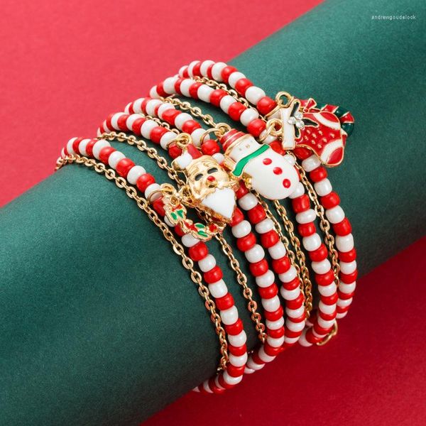 Charme Armbänder Mode Perle Weihnachten Armband Frauen Männer Ethnische Legierung Handgemachte Nette Cartoon Santa Claus Party Geschenk Schmuck Großhandel