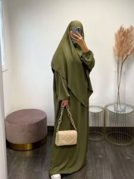 Roupas étnicas Eid Muslim Women Long Khimar Conjunto de 2 peças Vestido Abaya Oração Vestuário Hijab Capa Completa Ramadan Islâmico Kaftan Jilbab Djellaba 2023 230613