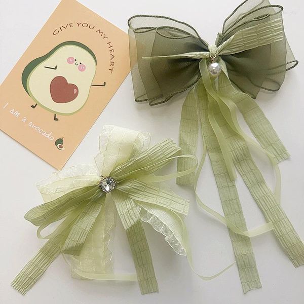 Haarschmuck Koreanischer Stil Kinder Mädchen Clip mit grüner Farbe Mesh-Bowknotband Kinder Mädchen Kopfbedeckung Mode