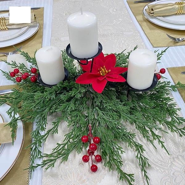 Castiçais 63 cm ferro artesanato castiçal de natal para 3 velas com agulha de pinho verde artificial faça você mesmo festa de casamento ornamento de planta falsa