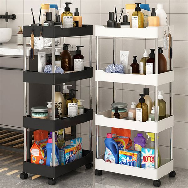 Mensole da bagno 34 Tier Rolling Utility Cart Ripiano portaoggetti Mobile Gap Rack Cucina Slim Slide Organizer Soggiorno 230613