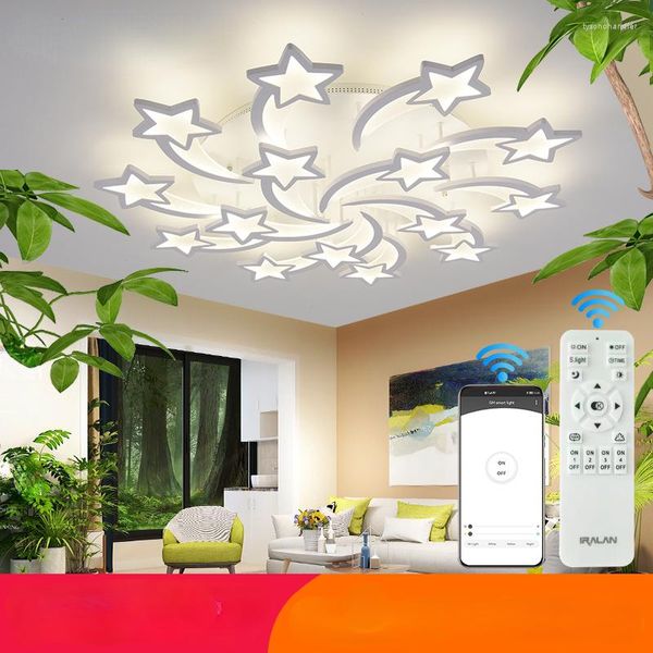 Lustres Lustre de LED Estrela Moderna Sala de Estar Quarto Iluminação Controle Remoto e Aplicativo Móvel