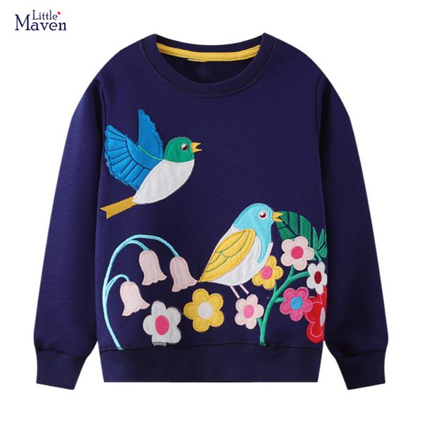 Hoodies Sweatshirts Little Maven Mädchen Sweatshirts Tier Vögel mit Blumen Stickerei Baby Mädchen Langarm Sweatshirt für Kinderkleidung 230613