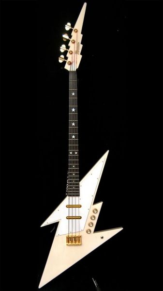 Custom White Abstract Lightning Bolt 4 Строки Электрическая бас -гитара 23 FRETS Золотая гитара детали