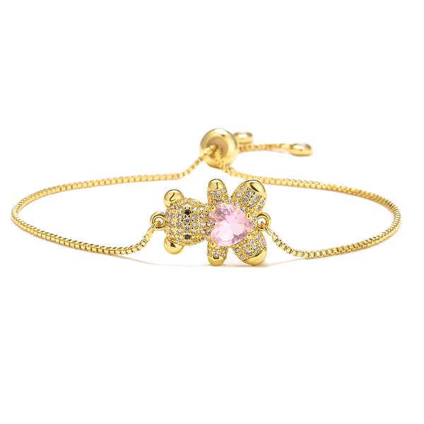 Fashion Design Cute Bear Charm Bracciale in oro 18 carati Gioielli in acciaio inossidabile per regalo da donna