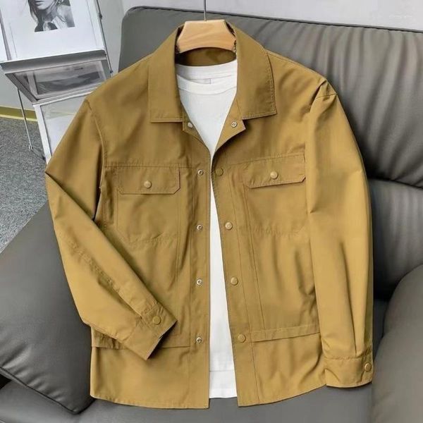 Männer Jacken Frühling Mann Grün Khaki Vintage Oberbekleidung Mantel Lose Arbeit Cargo Hemd Button Up Langarm Dünne Jacke Jungen plus Größe