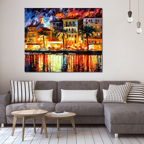 Bellissimi paesaggi su tela Attraente pittura a olio fatta a mano in Corsica per la parete della camera da letto